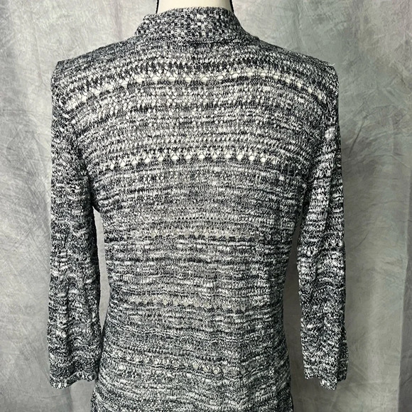 United States Sweaters Black and White Variegated Open Knit 3/4 Sleeve Cardigan - Picture 6 of 10
